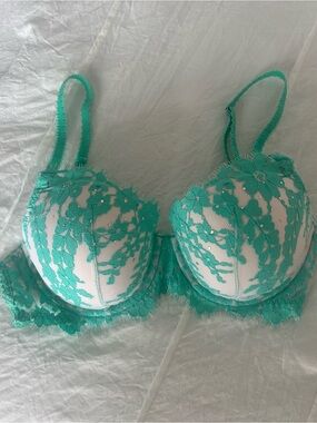 Victoria's Secret turquoise lace balconette bra with rhinestones